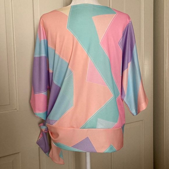 Charleston Fashions Vintage 80s Pastel Pullover KnitTop w Side Tie Sash  14/16 - Picture 3 of 9